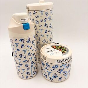 Hydrapeak Artisan 3pc Set 32oz Nomad 20oz Oasis 18oz Food Jar‎ Blue Floral Ivory